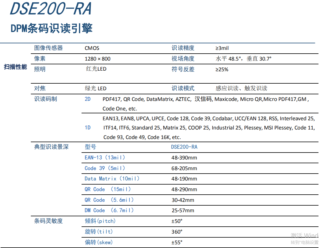 DSE200-RA掃描模塊參數(shù)圖一