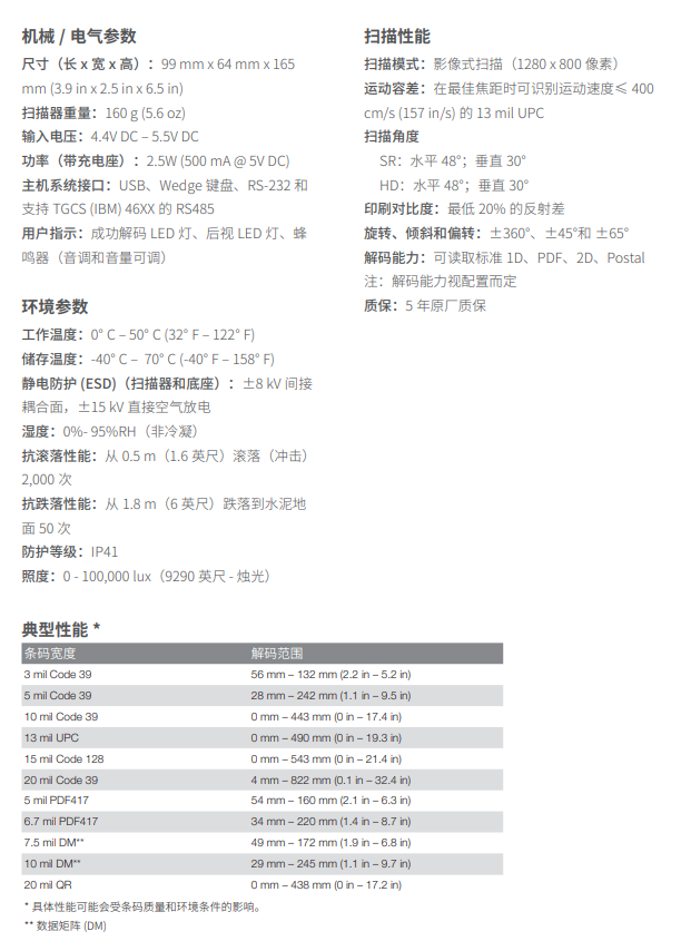 honeywell霍尼韋爾1900-C條碼掃描槍詳細參數(shù)